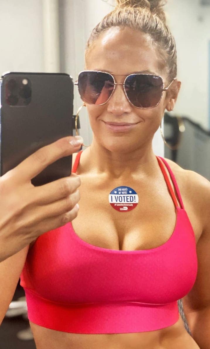 Jennifer Lopez with her "I voted" sticker