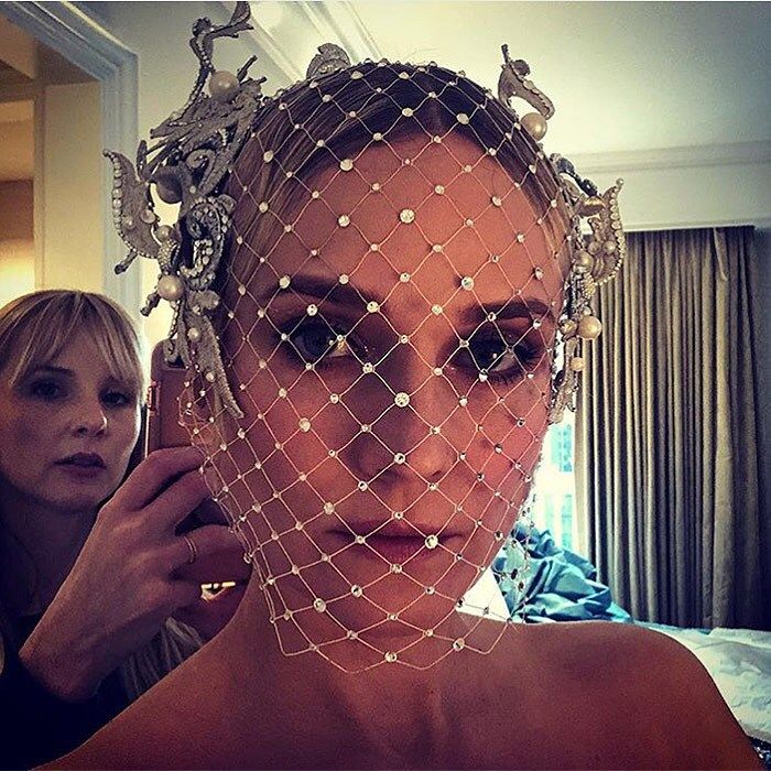 Diane Kruger shared a behind-the-scenes close-up of her amazing Philip Treacy cage veil. "Ready or not @bridgetbragerhair PHILIP TREACY !!!!!!!" she captioned the pic.
Photo: Instagram/@dianekruger