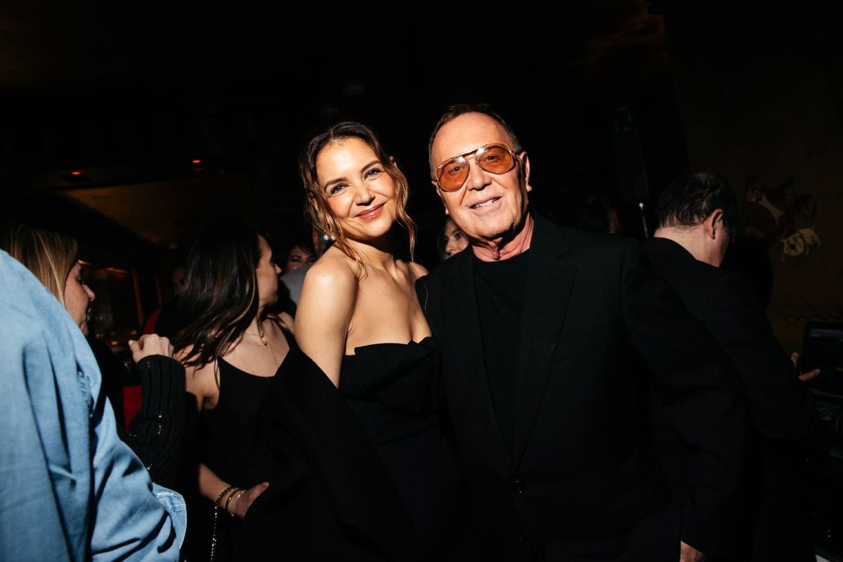 Katie Holmes, Michael Kors at Michael Kors Cocktail Party at Bemelmans Bar on February 03, 2025 in New York, New York. (Photo by Lexie Moreland/WWD via Getty Images)