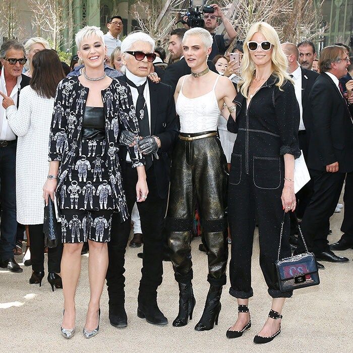 At Chanel, designer Karl Lagerfeld was surrounded by a star lineup including Katy Perry, Cara Delevingne and supermodel legend Claudia Schiffer.
Photo: Getty Images