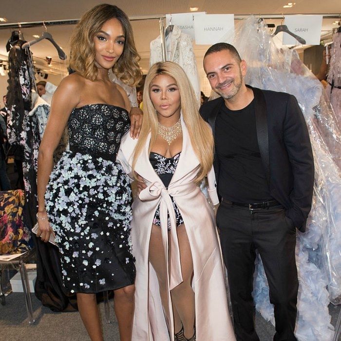 Three's company with this crowd! Model Jourdan Dunn, Lil' Kim and Mohieb Dahabieh came together for a group photo backstage at Ralph & Russo.
<br>
Photo: Samir Hussein/WireImage