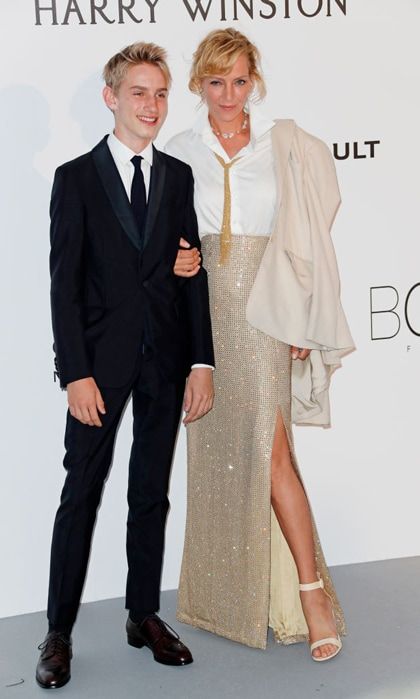 Talk about a glam mother-son date night! Uma Thurman was joined by her and ex-husband Ethan Hawke's 15-year-old son, Levon Roan Thurman-Hawke, at the amfAR Cinema Against AIDS Gala during 2017 Cannes Film Festival.
Photo: Getty Images