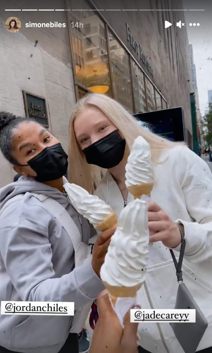 Jordan Chiles and Jade Carey of Team USA