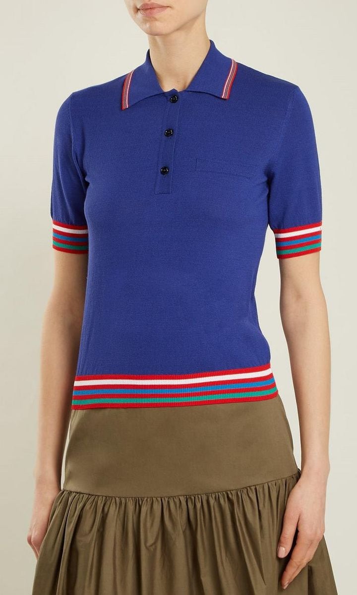 Contrast-striped knit polo shirt by Stella Jean