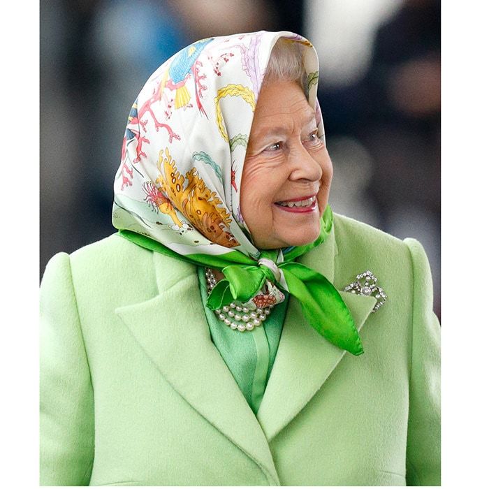 Wearing her signature scarf and pearls, the ultimate glam grandmother boarded a train at King's Lynn Station to return to London on February 7, 2017, the year marking her 65th year on the throne.
Photo: Max Mumby/Indigo/Getty Images