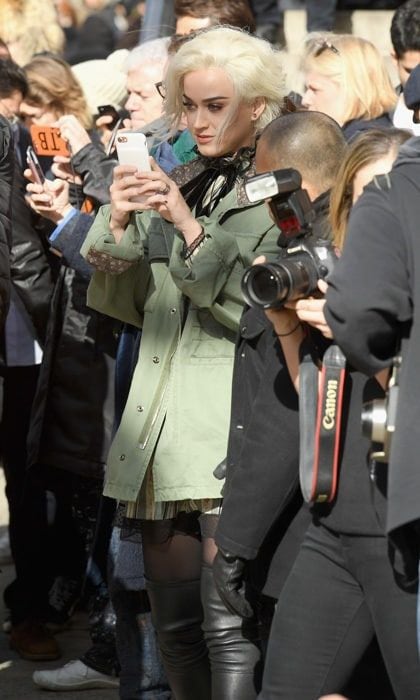 Katy Perry snapped photos of the models during the Marc Jacobs fashion show.
Photo: Dimitrios Kambouris/Getty Images for Marc Jacobs