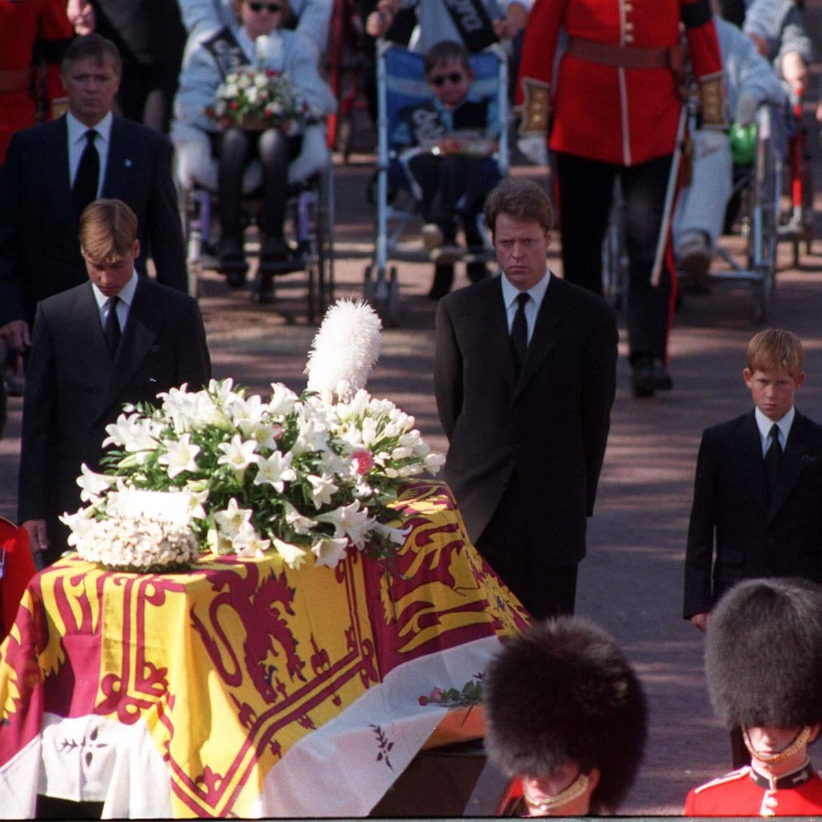 The Prince of Wales and Prince Harry walked behind their mother's coffin in 1997