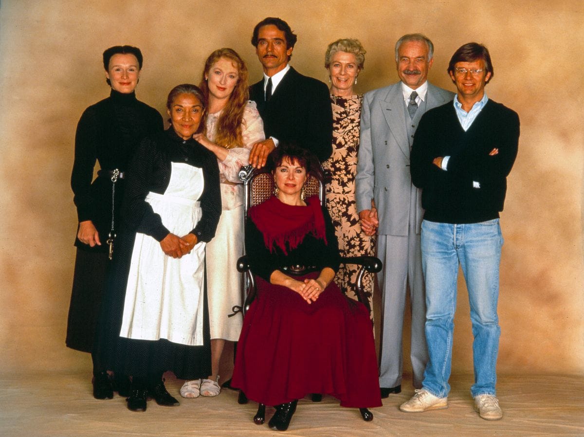 The House of the Spirits author Isabel Allende cast and director Bille August alongside the film's cast: Glenn Close, Mariam Colon, Meryl Streep, Jeremy Irons, Vanessa Redgrave, Armin Mueller-Stahl