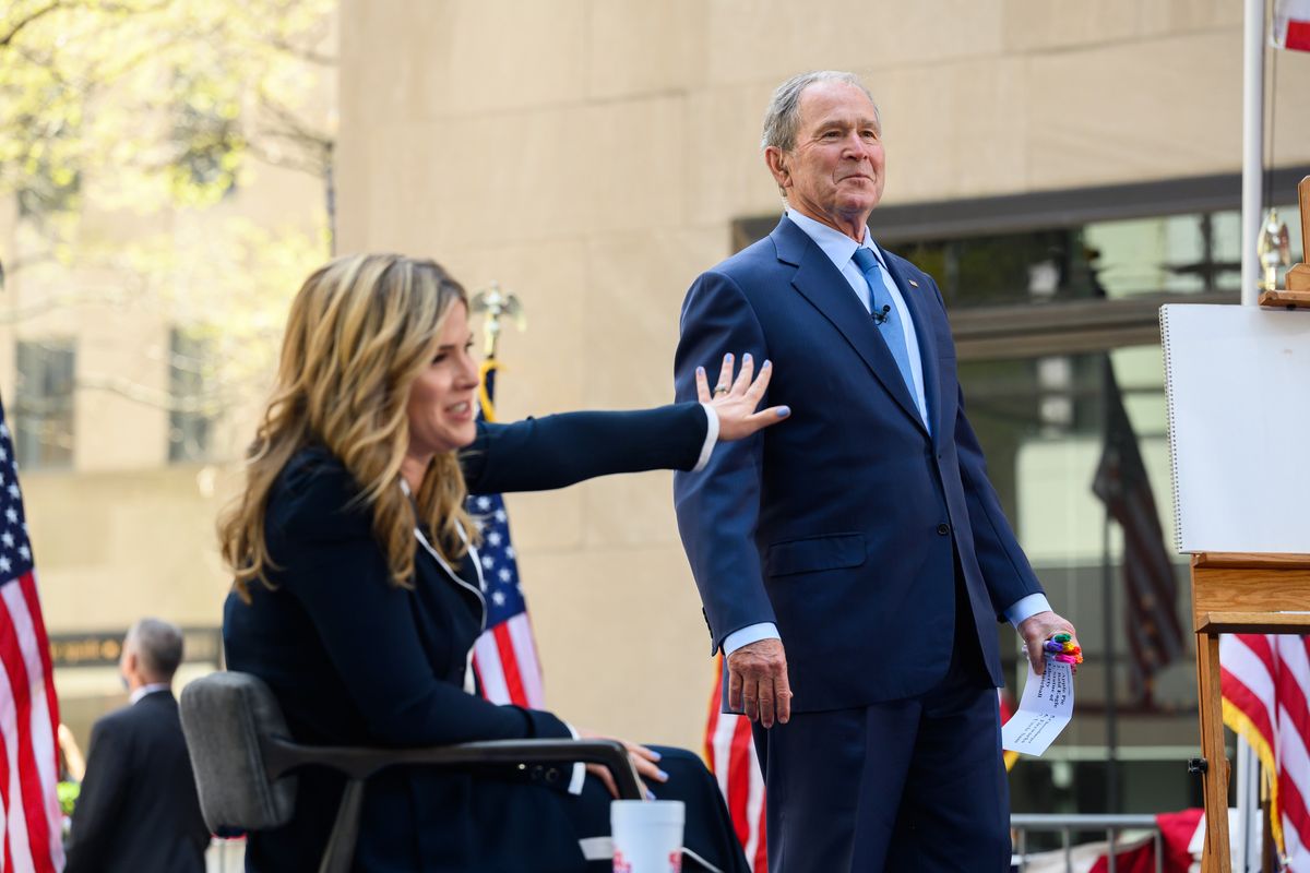 TODAY -- Pictured: Jenna Bush Hager and George W. Bush on Tuesday, April 20, 2021 -- (Photo by: Nathan Congleton/NBC/NBCU Photo Bank via Getty Images)