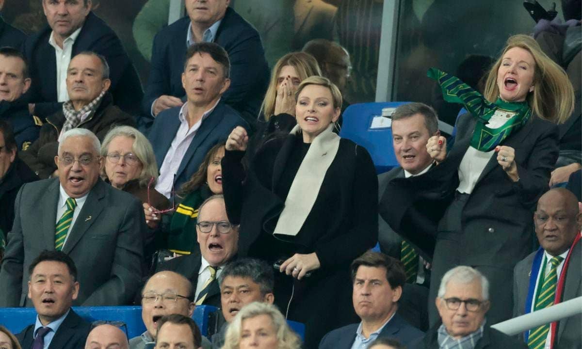 Charlene got out of her seat to cheer on South Africa!