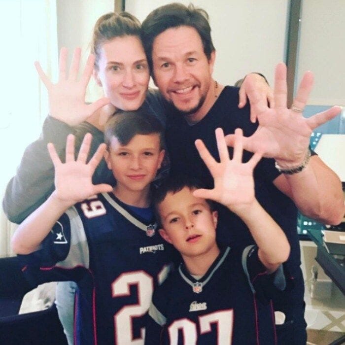 Die hard Patriots fan Mark Wahlberg celebrated Tom Brady's five rings in a photo with his wife Rhea Durham and their two sons Brendan and Michael.
Photo: Instagram/@markwahlberg