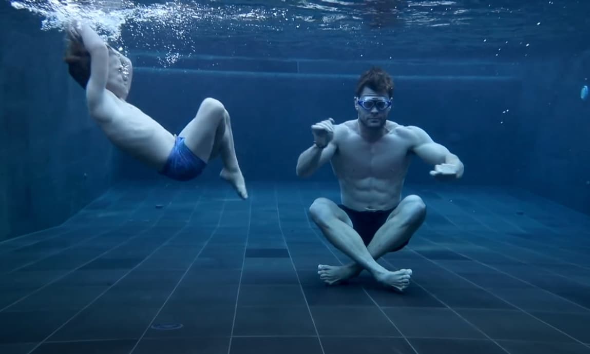 The actor's son interrupted his underwater meditation