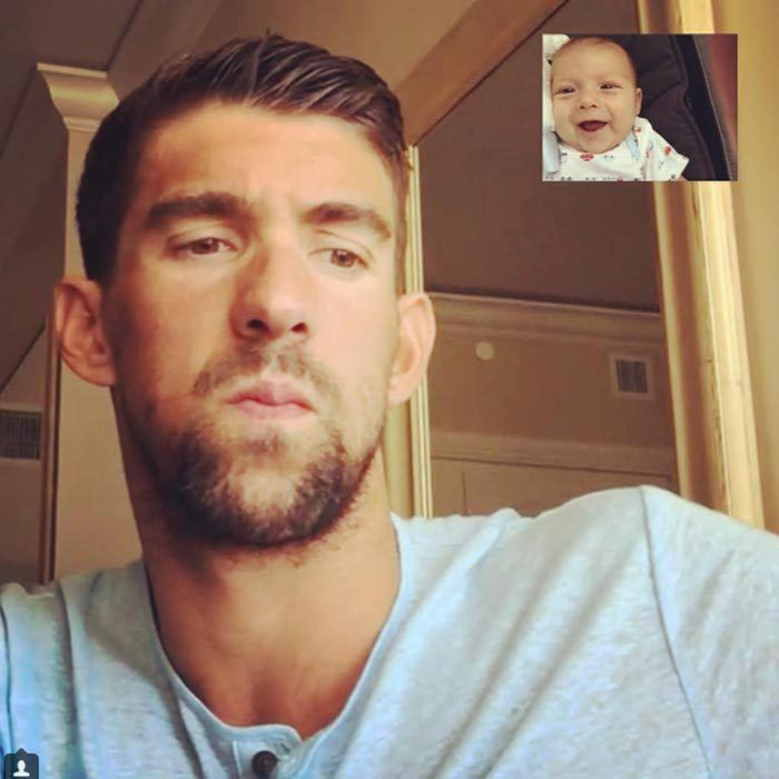 Even when he is away, Michael still makes time to catch up with his little man. Mom Nicole uploaded this snapshot, captioning it, "I love our FaceTime chats with daddy @m_phelps00 especially when he tries to be serious and boomer just laughs."
<br>Photo: Instagram/@nicole.m.johnson