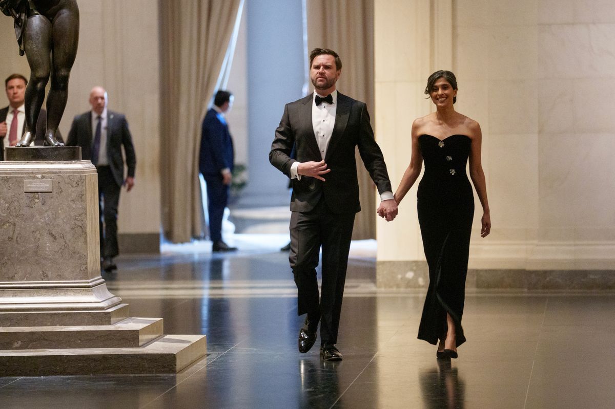  U.S. Vice President-elect JD Vance and his wife Usha Vance attend the Vice Presidential Dinner at the National Gallery of Art on January 18, 2025 in Washington, DC. The Trump-Vance Inauguration Committee organized the fundraising dinner at the National Gallery of Art to be held two days before former President Donald Trump's second inauguration. (Photo by Eric Thayer/Getty Images)on January 18, 2025 in Washington, DC. (Photo by Eric Thayer/Getty Images)