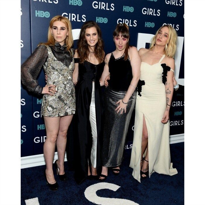 February 2: A night for the girls! Zosia Mamet (in Marc Jacobs), Allison Williams (in Gabriela Hearst), Lena Dunham (in Todd Oldham) and Jemima Kirke (in Rosie Assoulin) posed for a group shot during the premiere of the final season of their HBO series <i>Girls</i> in NYC.
Photo: Jamie McCarthy/Getty Images