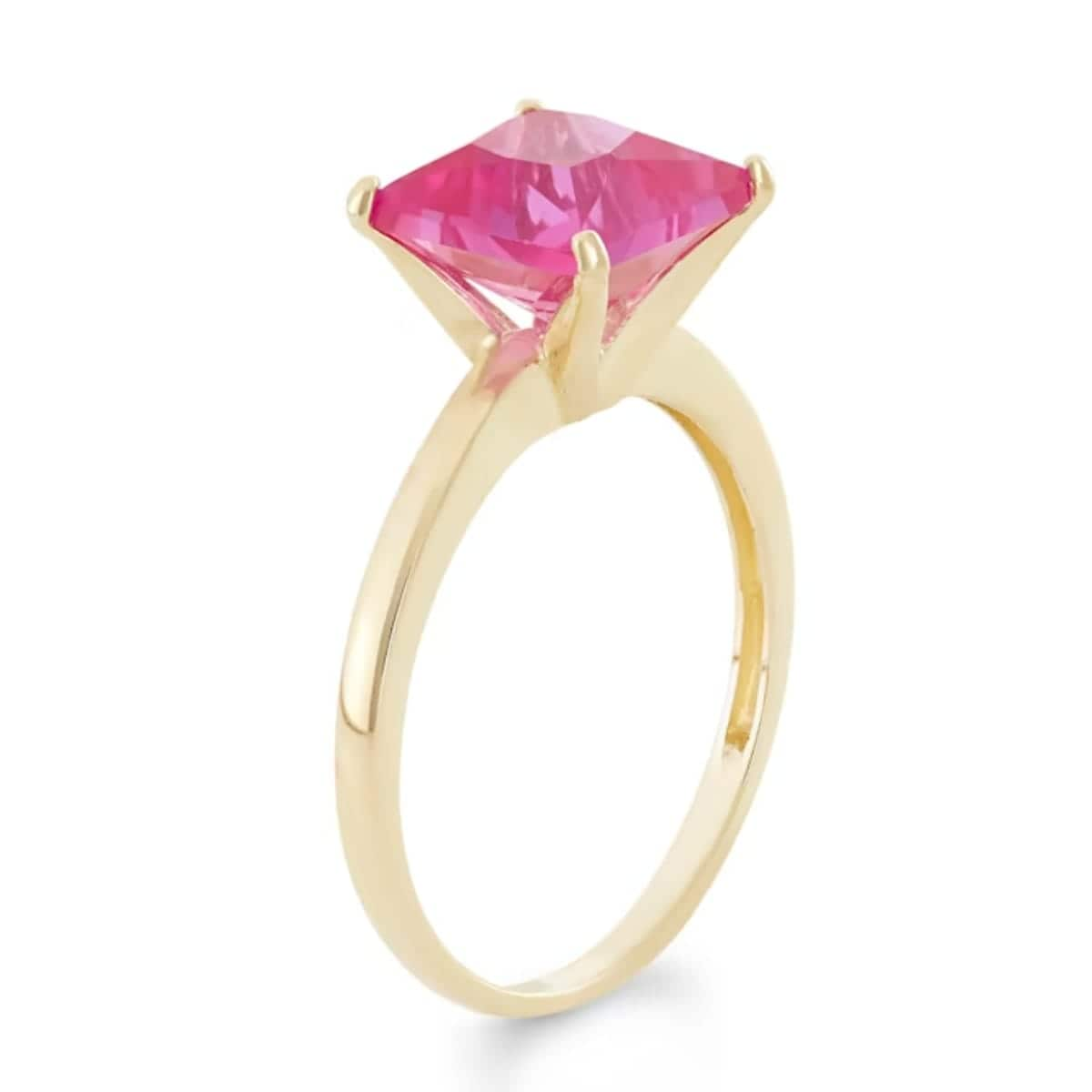 Princess Cut Lab Created Pink Sapphire 10K Yellow Gold Ring