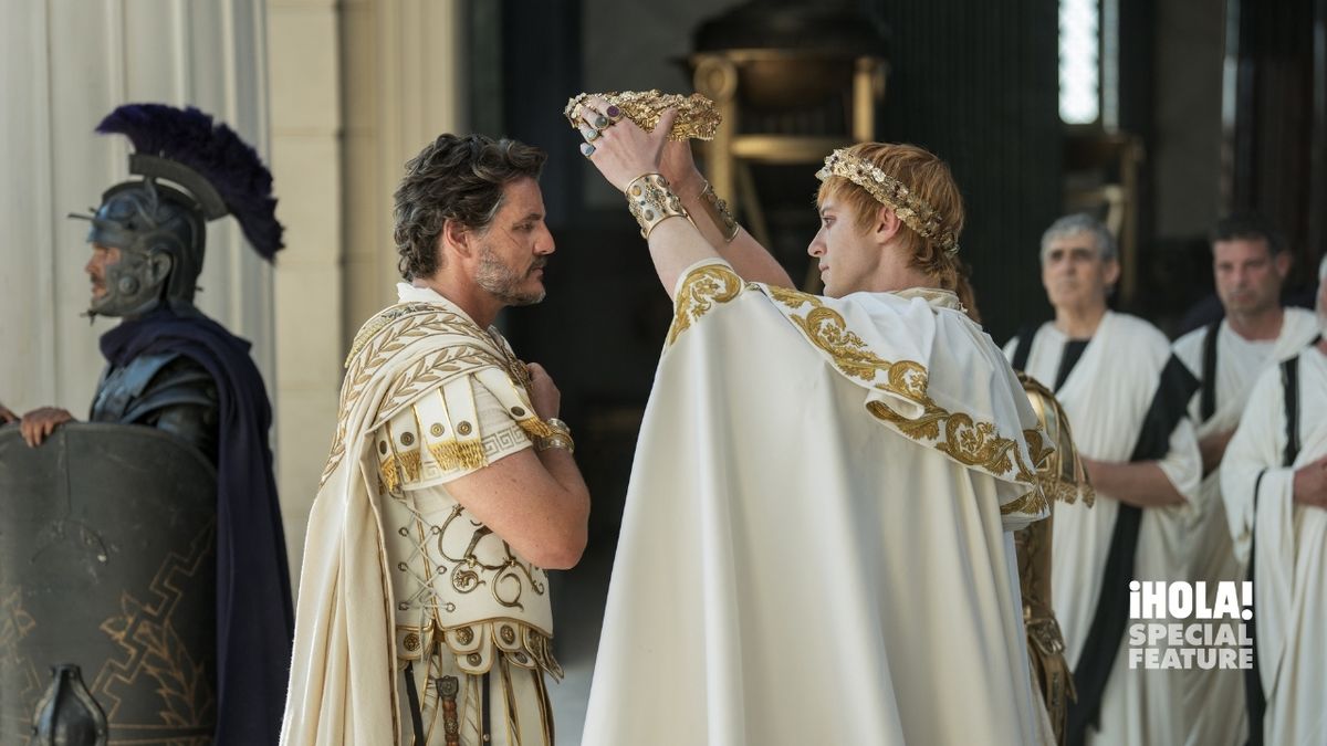 Pedro Pascal in the role of General Acacius and Joseph Quinn as the Emperor Geta 