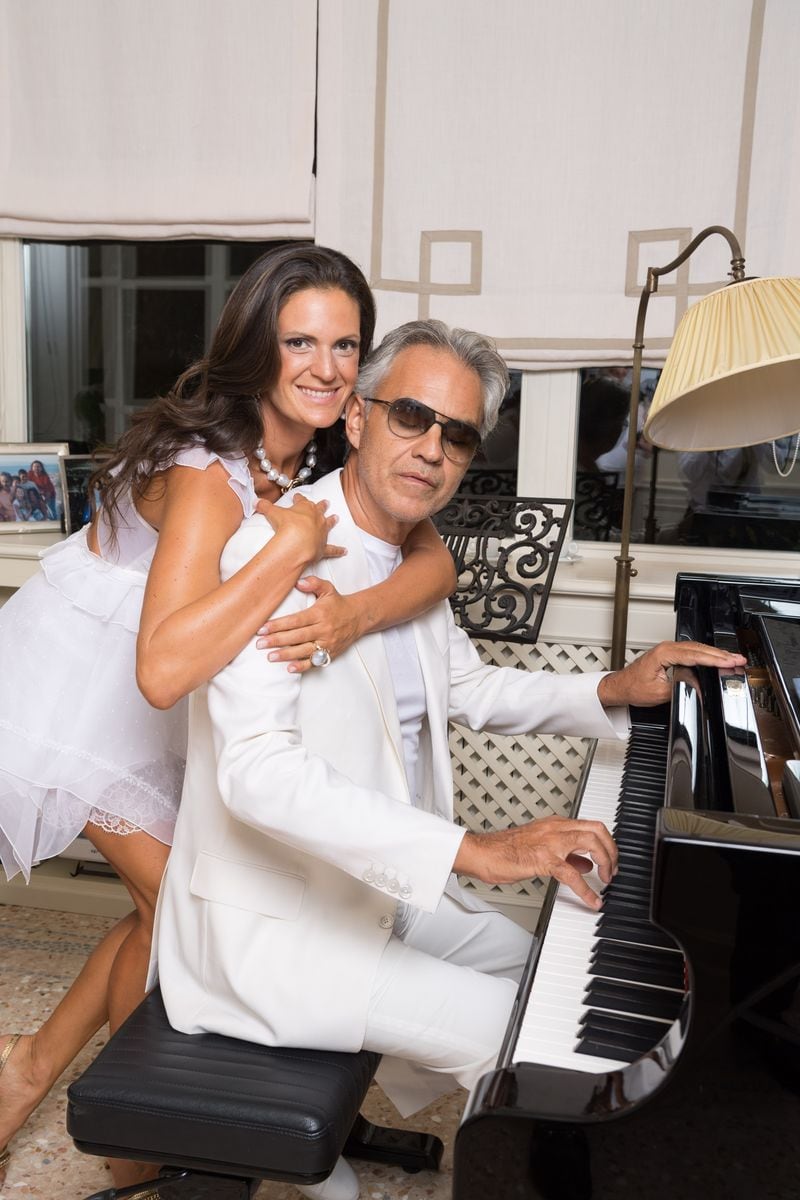 Singer Andrea Bocelli and Veronica Berti Pose at the Andrea Bocelli Celebrity Fight Night 2019 on July 28, 2019 in Forte dei Marmi, Italy. (Photo by Daniele Venturelli/Daniele Venturelli/Getty Images )