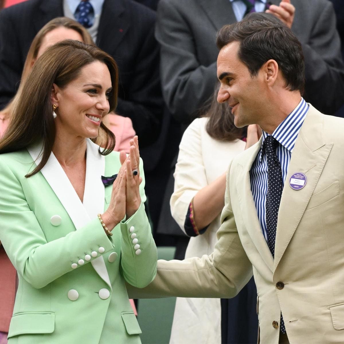 Roger greeted the Princess, who he played tennis with in their recent Wimbledon video.