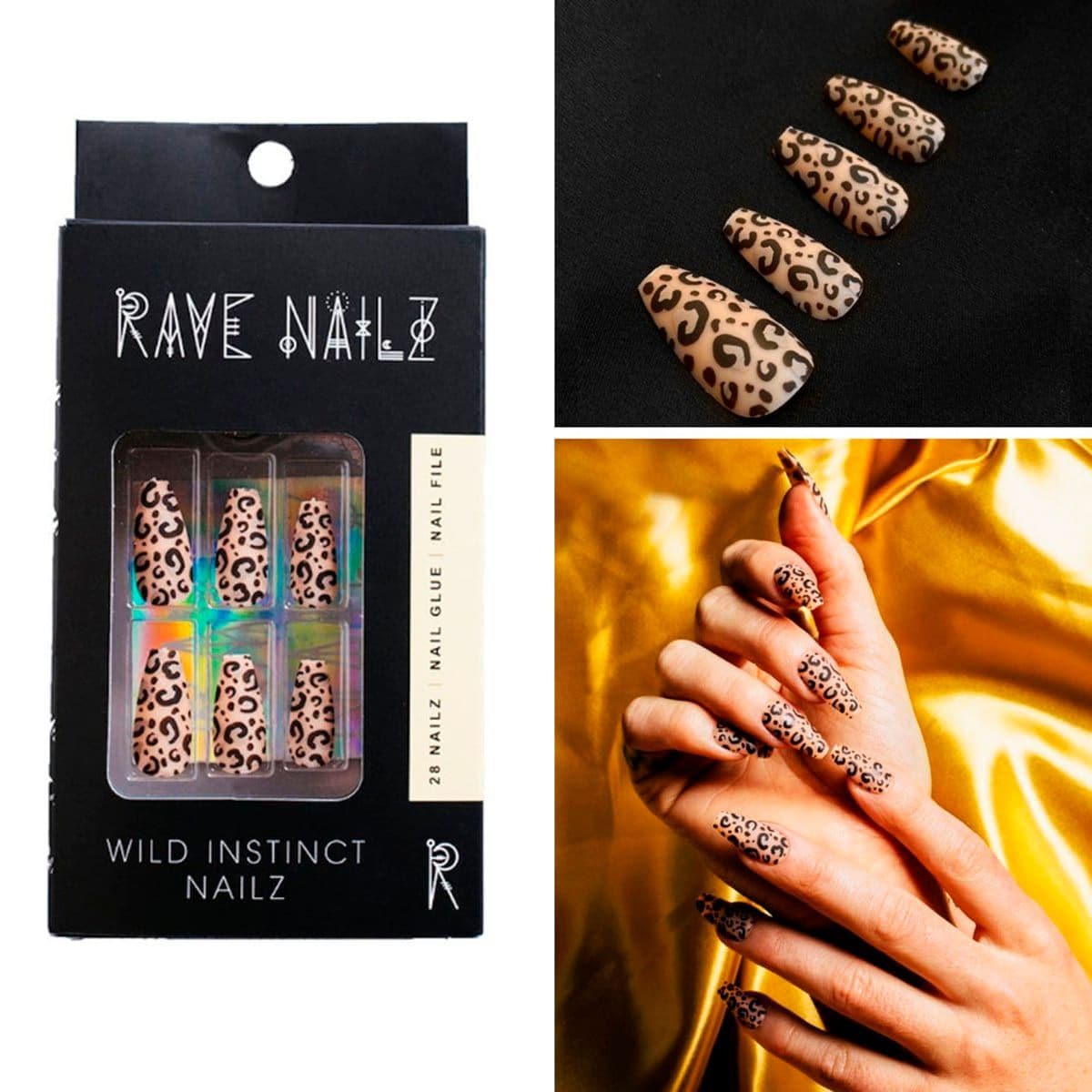 Collage of leopard print fingernail kit