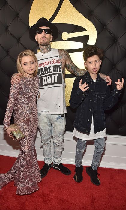 Travis Barker looked cool walking the red carpet of the 2017 Grammy Awards with his kids Alabama Barker and Landon Barker.
Photo: Alberto E. Rodriguez/Getty Images for NARAS