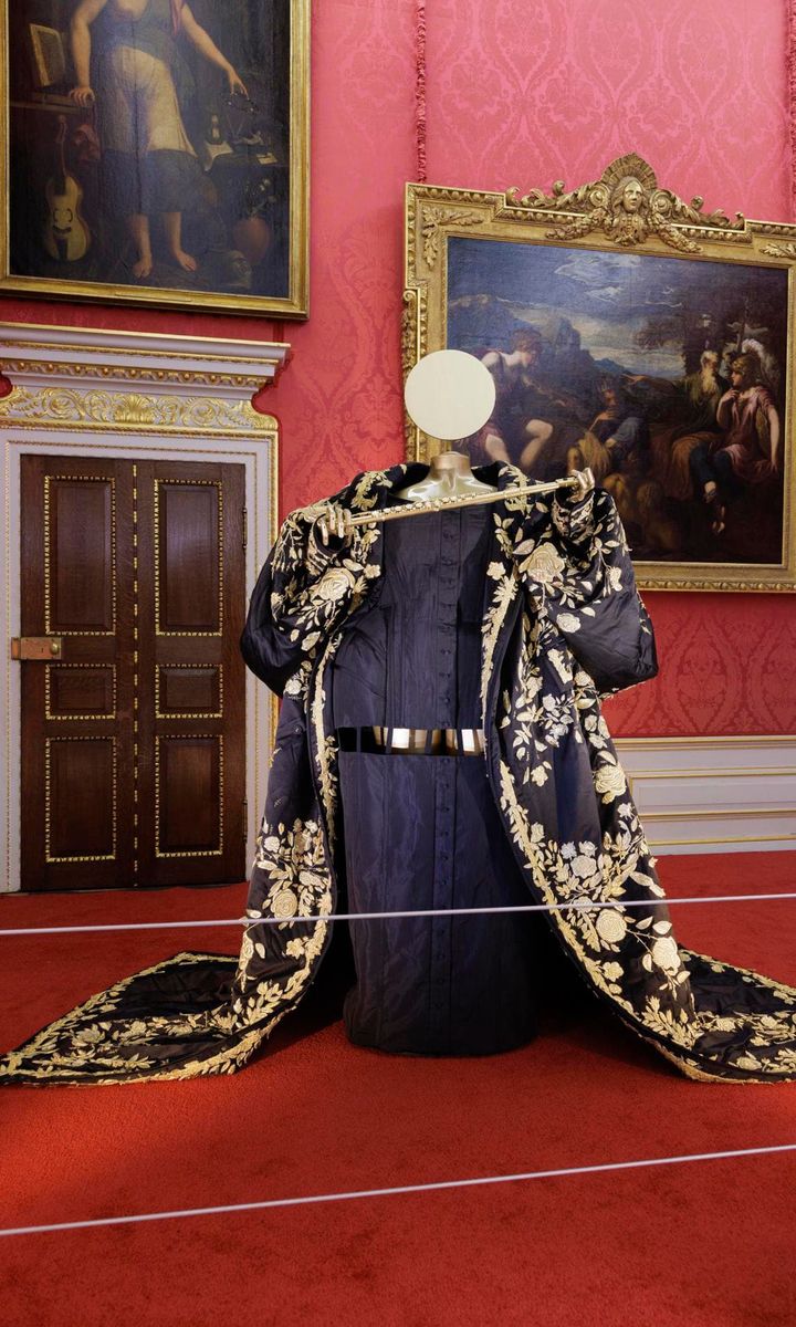 Lizzo's couture dress and coat by Thom Browne, which she wore to the 2022 Met Gala, is on display in the King's Gallery.