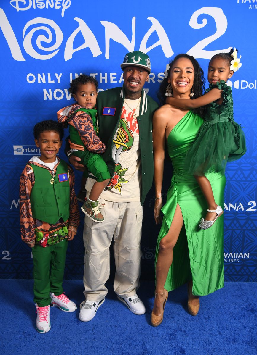 Nick Cannon, Brittany Bell, and some of their kids at the premiere of 'Moana 2'