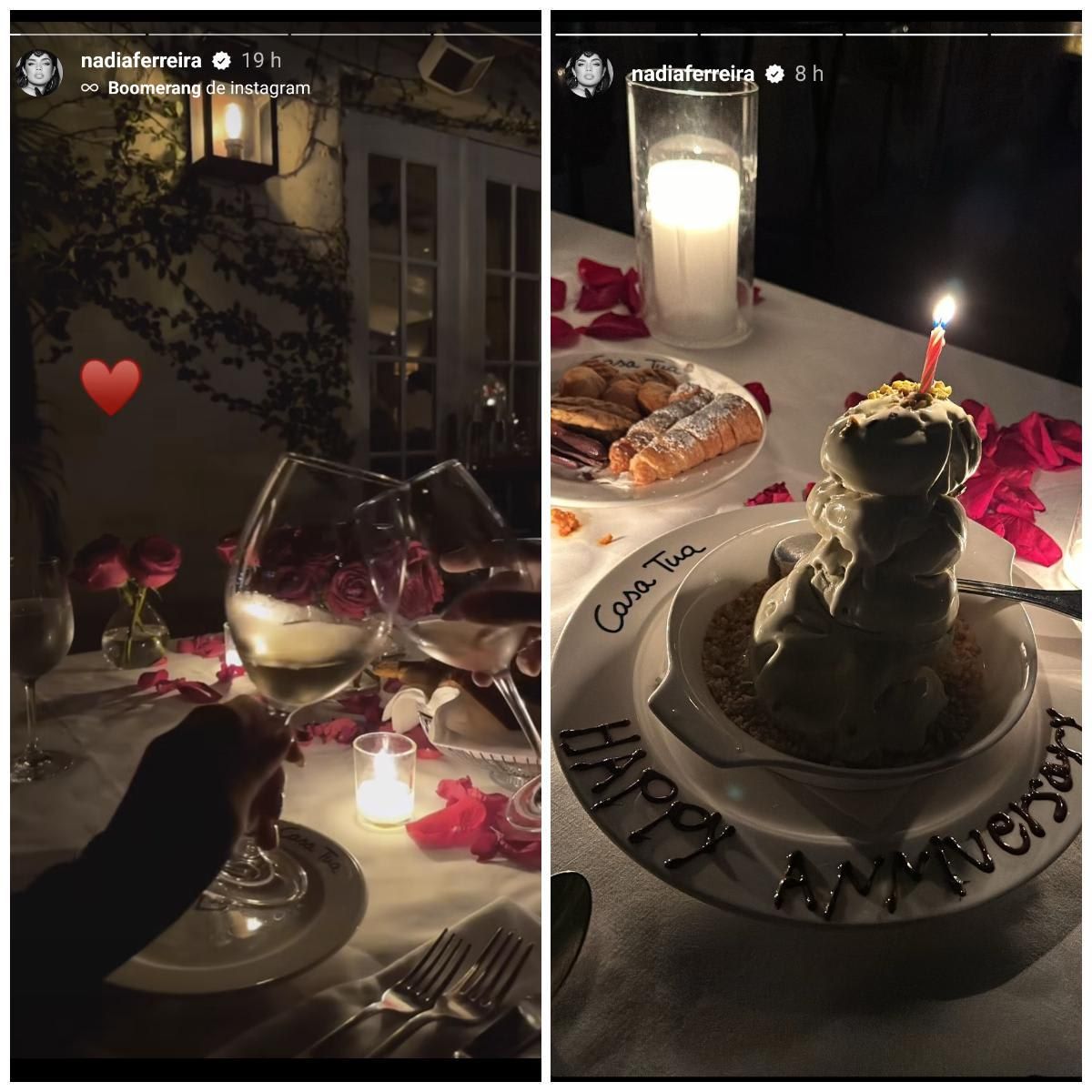 The couple enjoyed a romantic dinner in the light of the sails.