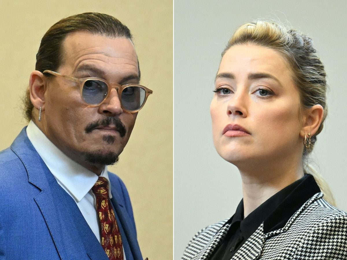 Johnny Depp and Amber Heard attending the trial at the Fairfax County Circuit Courthouse in Fairfax, Virginia, on May 24, 2022.