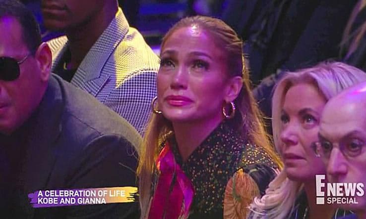 Jennifer Lopez cries during Kobe Bryant's memorial