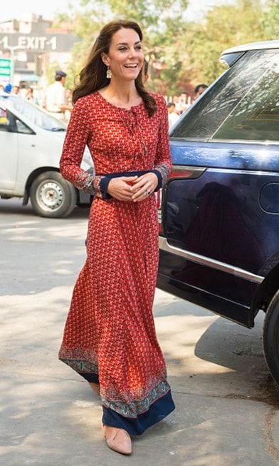 The Duchess of Cambridge chose the affordable Glamorous dress ($71) in red paired with earrings from Accessorize ($16) while continuing her day in Mumbai.
<br>
Photo: Getty Images