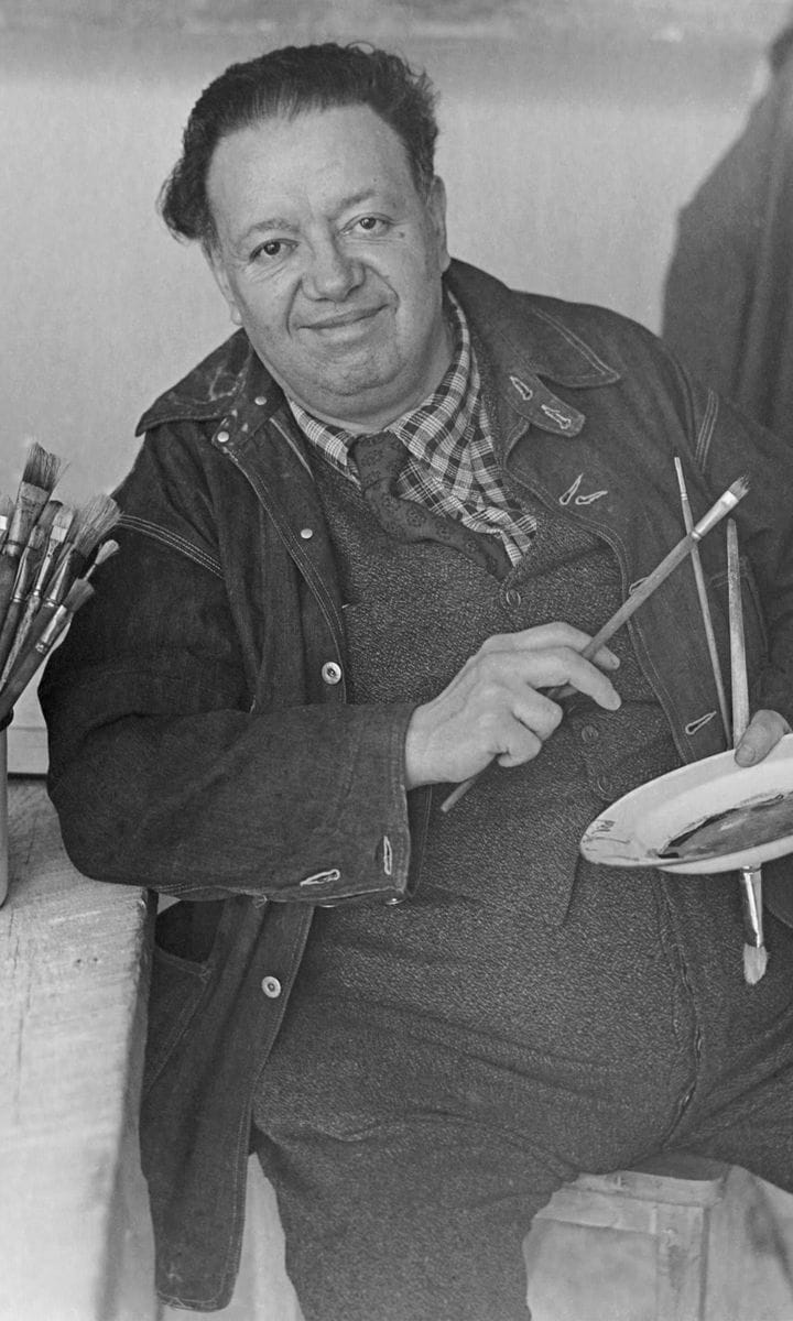 Mexican Painter Diego Rivera Holding Paintbrushes