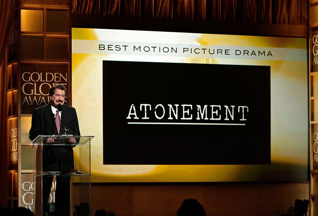 Hollywood Foreign Press Association President Jorge Camara announces Atonement as the winner of Best Motion Picture - Drama  award, during the 65th Annual Golden Globe Awards press conference held at The Beverly Hilton on January 13, 2008 in Beverly Hills, California.  