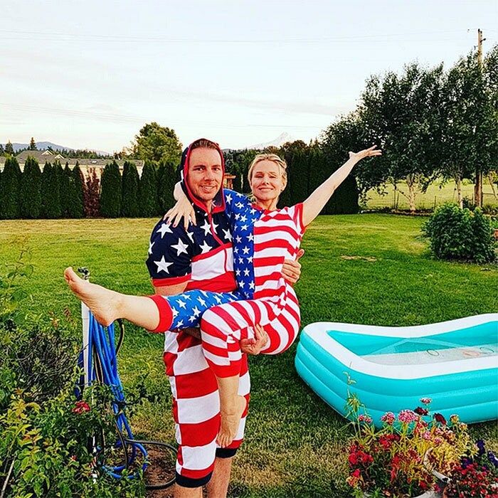 <b>Kristen Bell and Dax Shepard</B>
Kristen and Dax had double the stars 'n' stripes for their celebration we're loving their matching patriotic 'jammies'
#happy4thofjuly #jammies
Photo: Instagram/@kristenanniebell