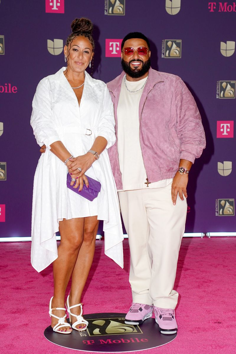 MIAMI, FLORIDA - FEBRUARY 20: (L-R) Nicole Tuck and DJ Khaled attend Univision's 37th Premio Lo Nuestro at Kaseya Center on February 20, 2025 in Miami, Florida. (Photo by Sergi Alexander/Getty Image s)