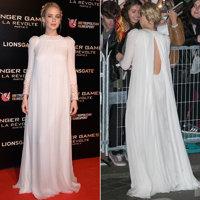 Talk about a movie goddess! Jennifer wowed fans in this ethereal Dior dress as she signed autographs and spoke to fans before the Paris premiere. <br>
Photo: Getty Images