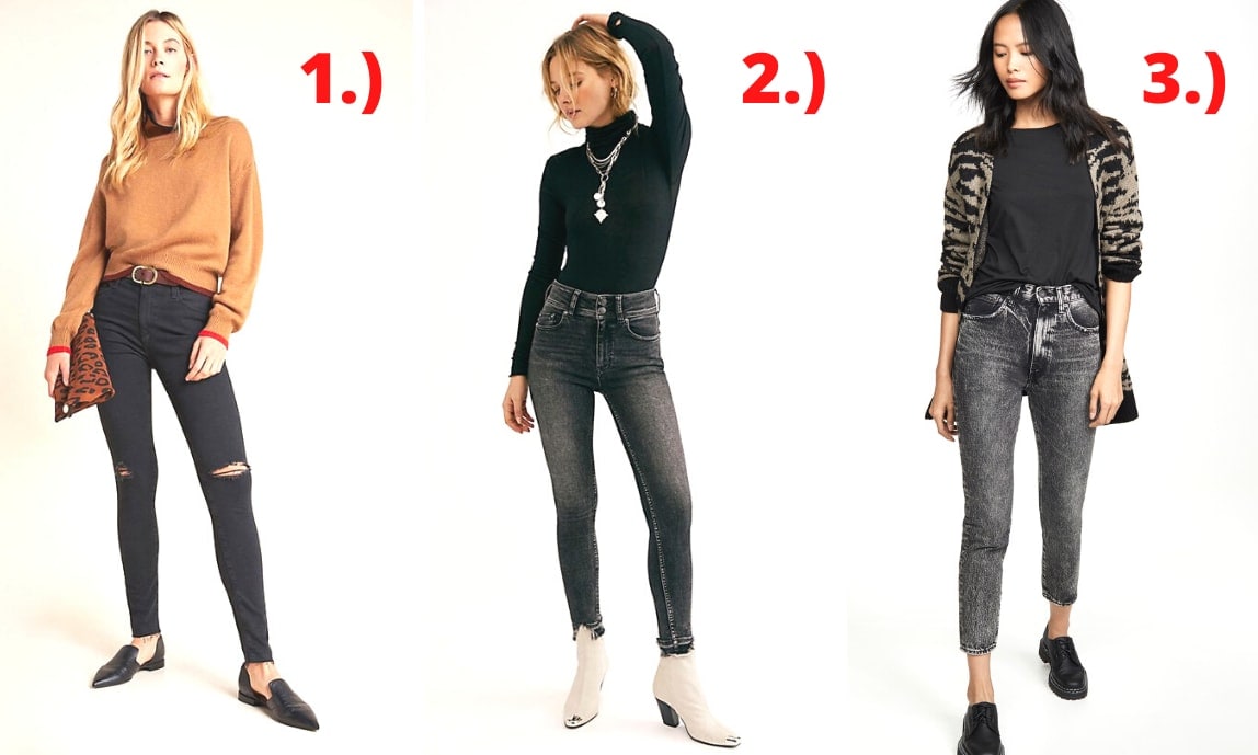Three styles of vintage jeans