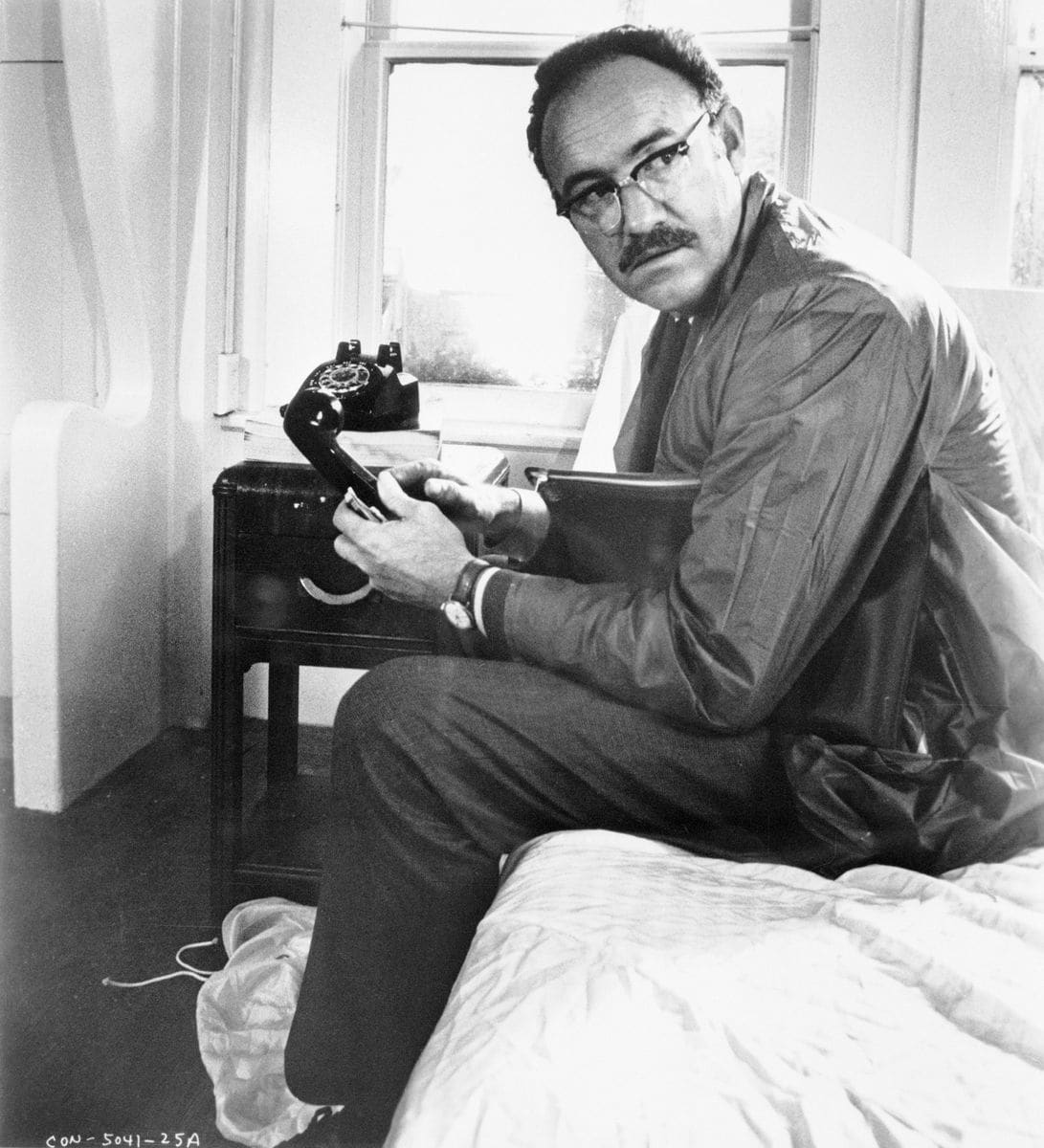 Gene Hackman as Harry Caul in The Conversation, one of Francis Ford Coppola's early films. Caul is a surveillance expert.