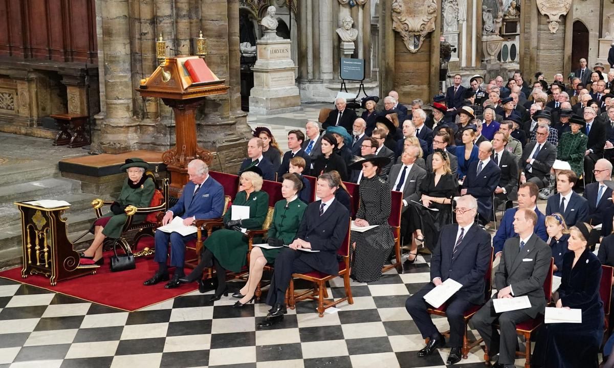 Beatrice and Charlotte were caught sharing a sweet moment during the memorial service on March 29