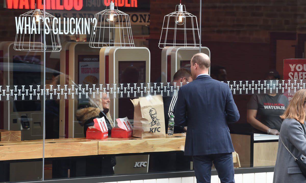 Prince William greeted a diner who was eating at a local KFC