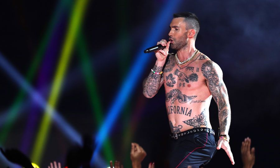 Adam Levine no shirt Super Bowl 