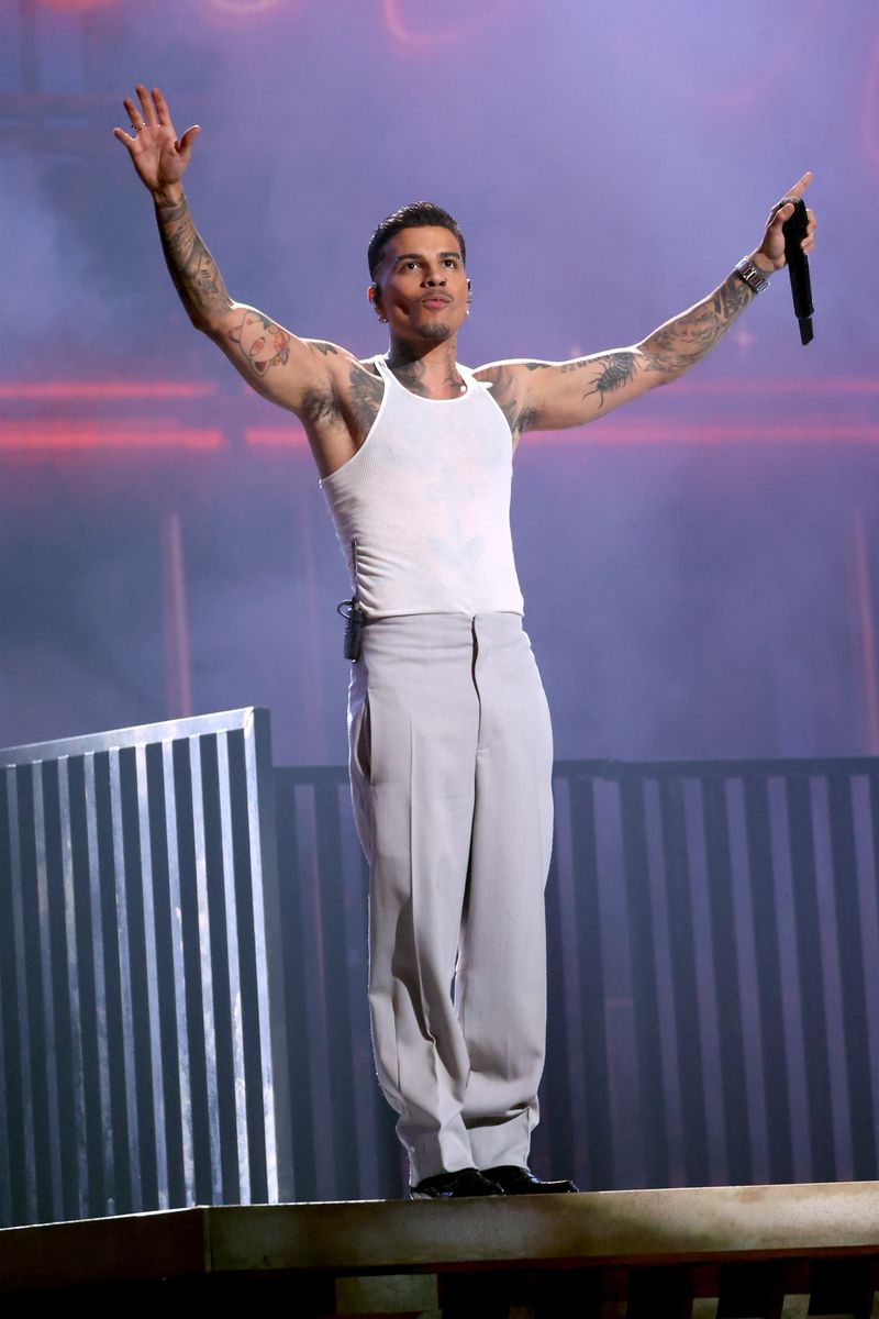 Rauw Alejandro performs onstage during the 2024 MTV Video Music Awards at UBS Arena on September 11, 2024, in Elmont, New York.  (Photo by Mike Coppola/Getty Images for MTV)