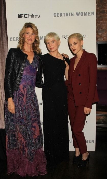 October 3: Laura Dern, Michelle Williams and <a href="https://us.hellomagazine.com/tags/1/kristen-stewart/"><strong>Kristen Stewart</strong></a> looked fierce during the New York Film Festival party for IFC Film's <i>Certain Women</i> presented by Ruffino at the Dakota Bar in NYC.
Photo: Dave Allocca/ StarPix