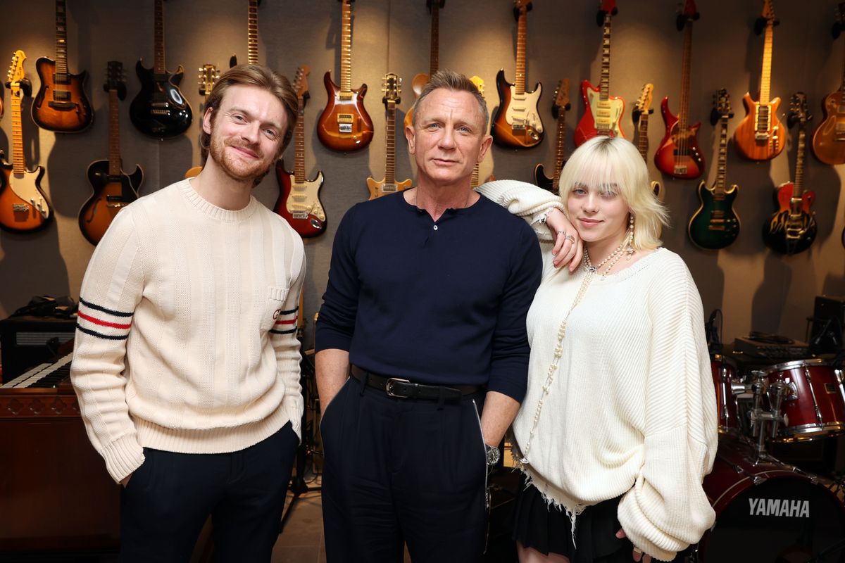 Finneas O'Connell, Daniel Craig and Billie Eilish 