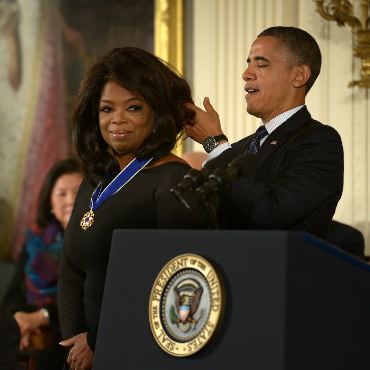 President Barack Obama awards the Presidential Medal of Freedom to Ben Bradlee, among others, in Washington, DC.