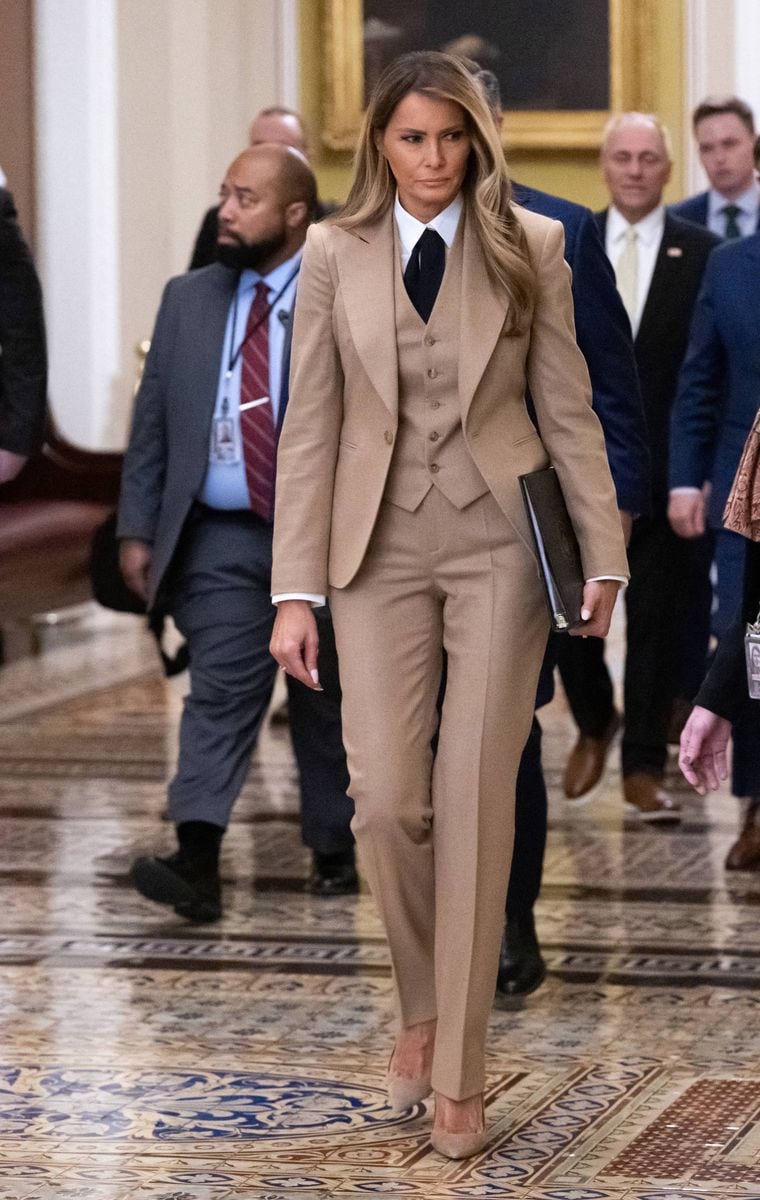 Melania Trump walks to a meeting to urge passage of the Take It Down Act 