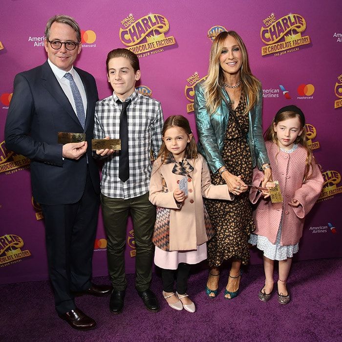 Matthew Broderick and Sarah Jessica Parker's adorable family made their red carpet debut for the Broadway opening 'Charlie and the Chocolate Factory' at the Lunt-Fontanne Theatre on April 23, 2017 in New York City. Standing next to his dad is a very grown up and dapper James Wilkie Broderick, 14, and his equally stylish little sisters, seven-year-old twins Marion and Tabitha.
Photo: Walter McBride/WireImage