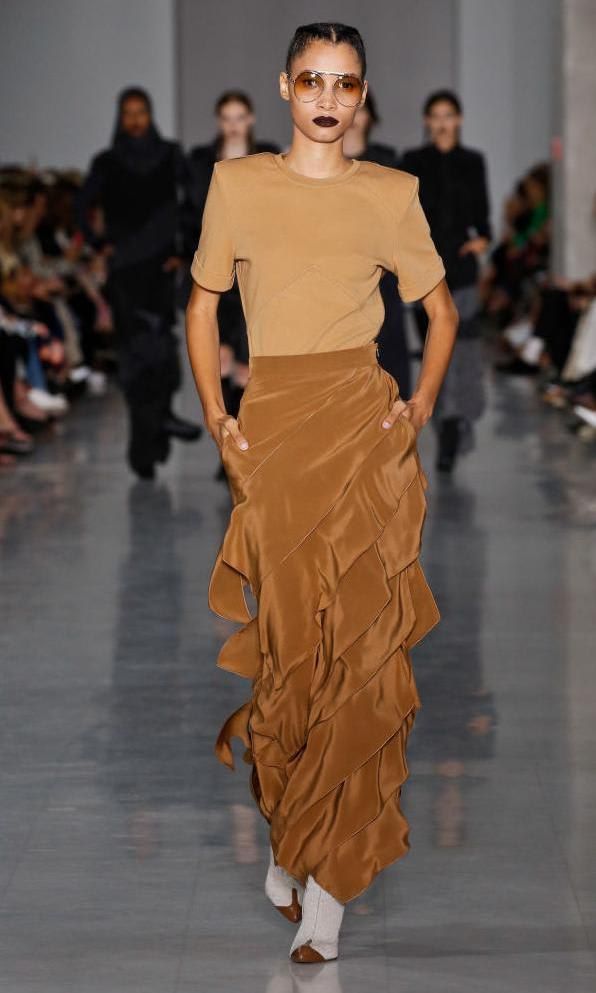 Runway look by Max Mara in toffee and caramel