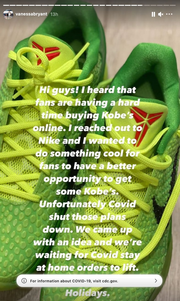 Vanessa Bryant's message to Kobe Bryant fans about 'Grinch' sneakers