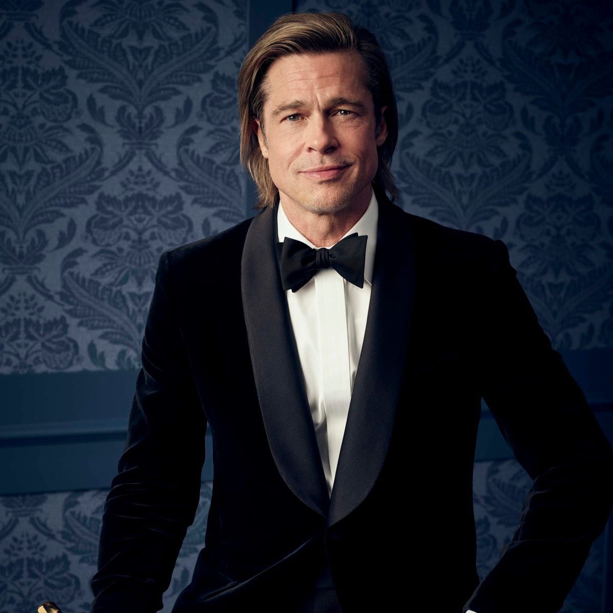 Brad Pitt at the 2020 Oscars wearing long hair again